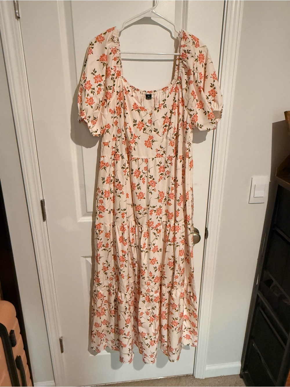 SHEIN Cream Maxi Dress with Coral Floral Print